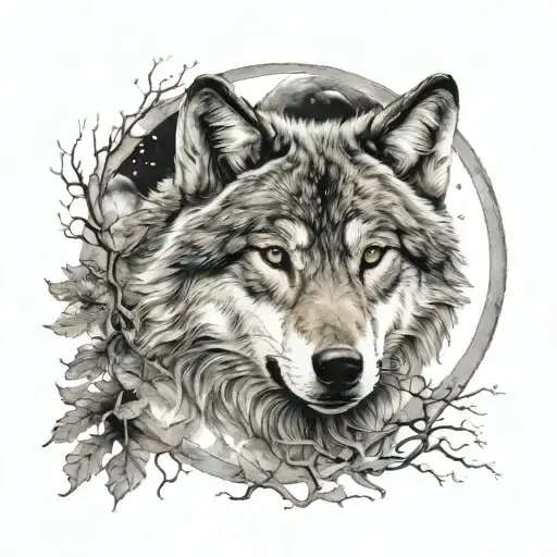Wolf Surrounded In Moonlight