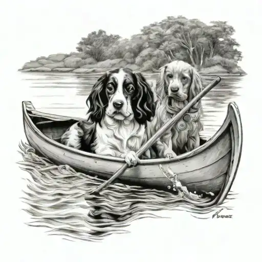 Cat And Cocker Spaniel In Canoe