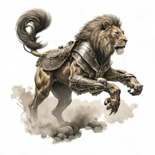 A Gladiator Full Body But His Head Lion