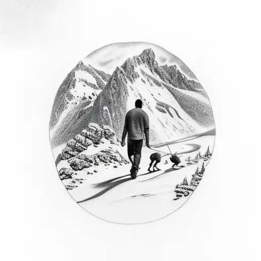 A Father And Son Enjoying A Mountainous Terrain Together