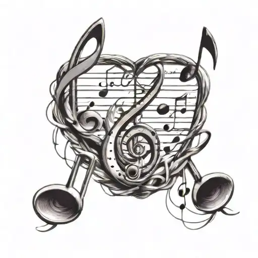 A Tattoo Design Combining Music Notes And Political Symbols In A Modern Art Style