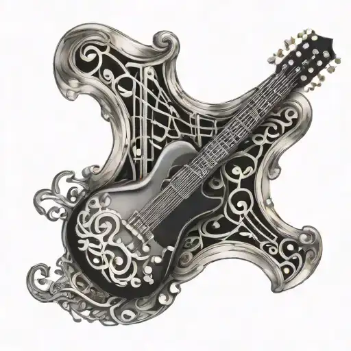 Realistic Guitar With Musical Notes Intertwined