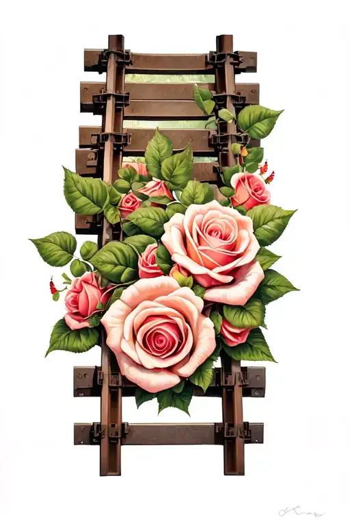 Train Track And Roses Intertwined