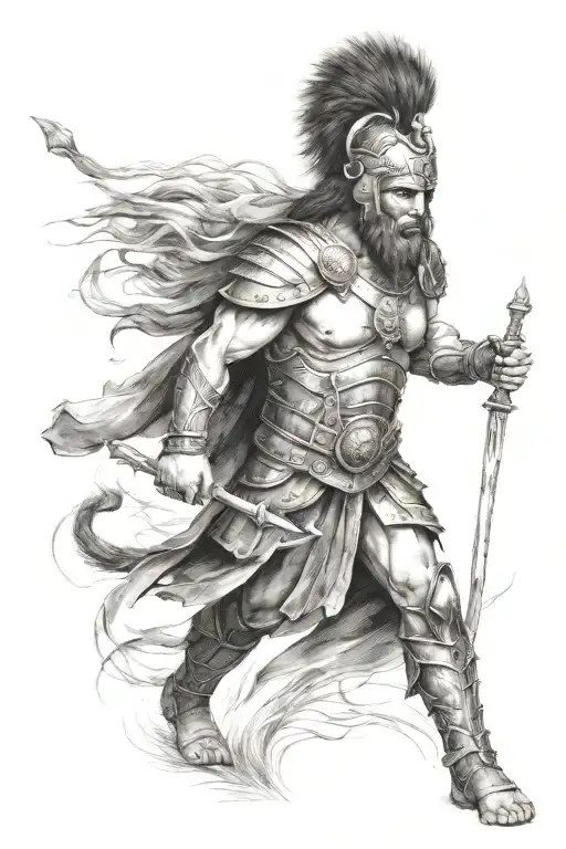 Spartian Warrior Combined With Head Of A Lion
