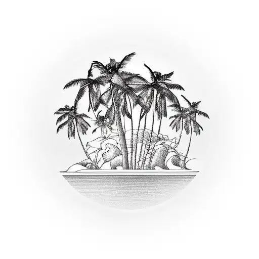 Island With Waved And Palm Trees With The Bangladesh Country In The Middle