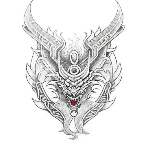 Tribal Armband With Japanese Dragon And With Viking Runes