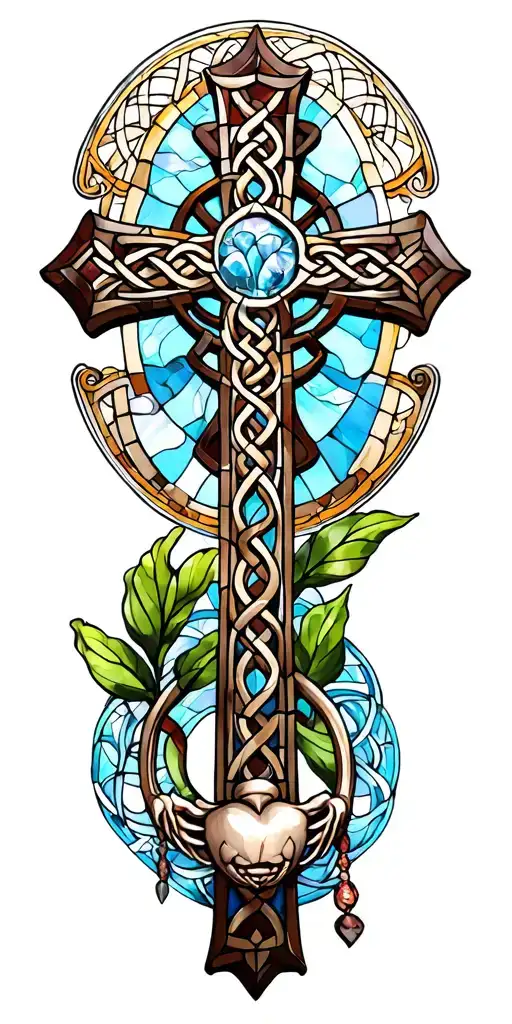 Stained Glass Celtic Cross With Claddagh Ring