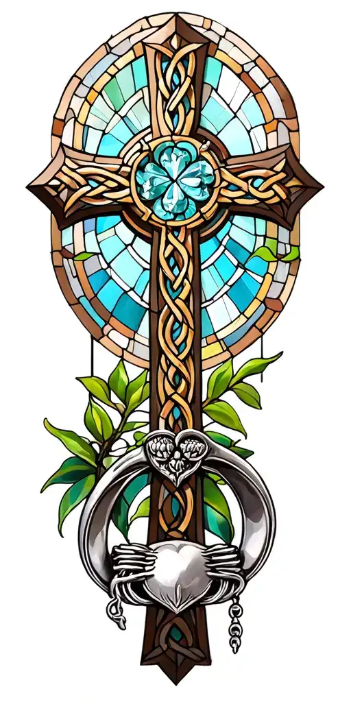 Stained Glass Celtic Cross With Claddagh Ring