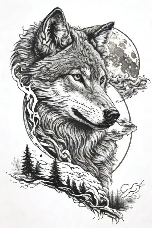 Wolf And Moon