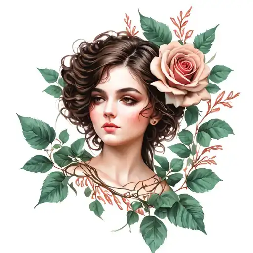 Woman With Rose And Acanthus Leaves