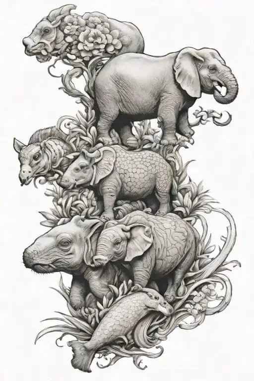 Elephant Squirrel Rabbit Horse Fish