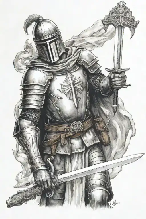 Crusader Holding Sword