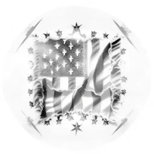 Black And White Tattered American Flag Flying Around Cross