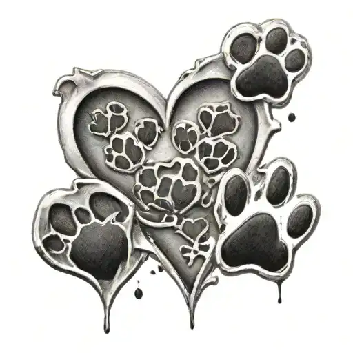 Paw Prints And Hearts Symbolizing Love
