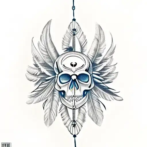 Eagle Wing Dream Catcher With Skull Inside