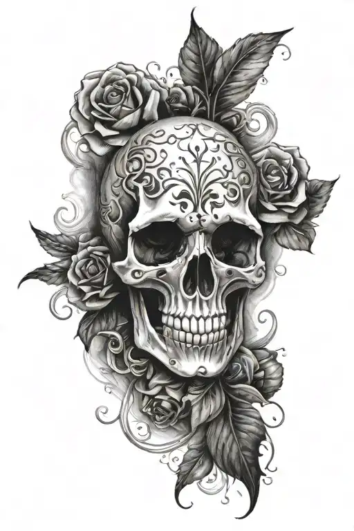 Ghost Skull Black And White Tattoo Design Inspired