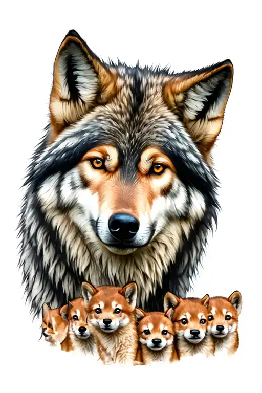 Wolf With Babies