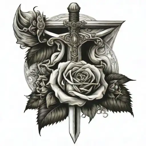 Sword And Roses Intertwined