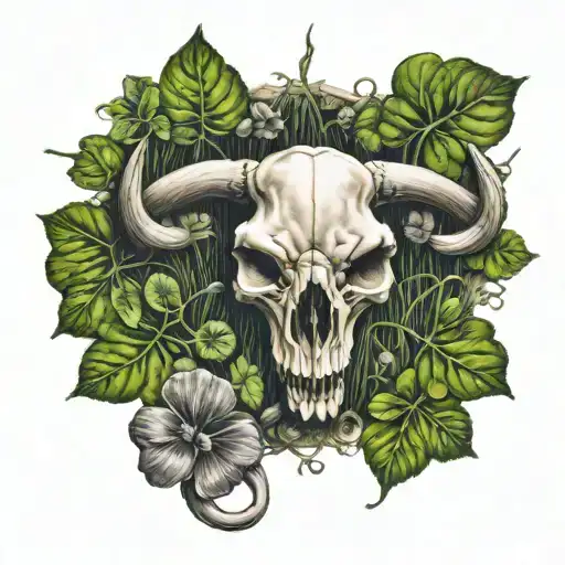 Ox Skull In A Field Of 4 Leaf Clover