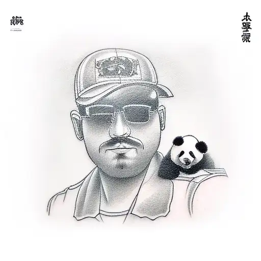 Design A Tattoo Of A Truck Driver With A Panda Passenger Listening To Music