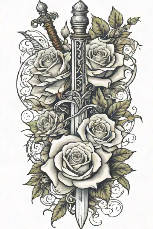 Sword And Roses Intertwined