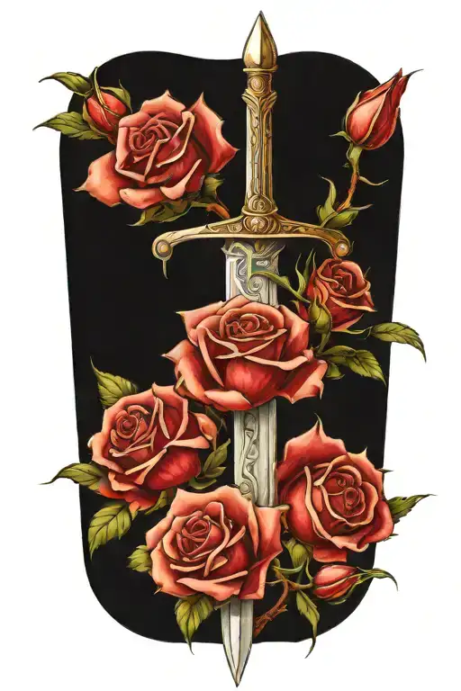 Sword And Roses Intertwined