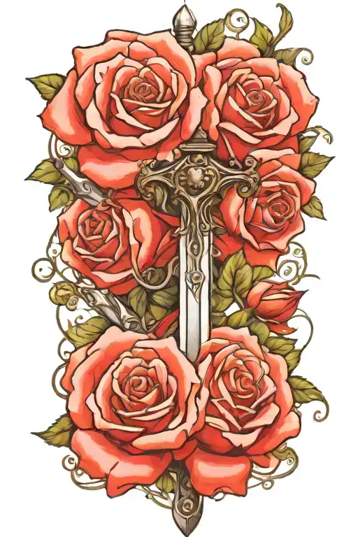 Sword And Roses Intertwined