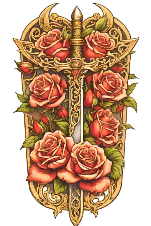 Sword And Roses Intertwined