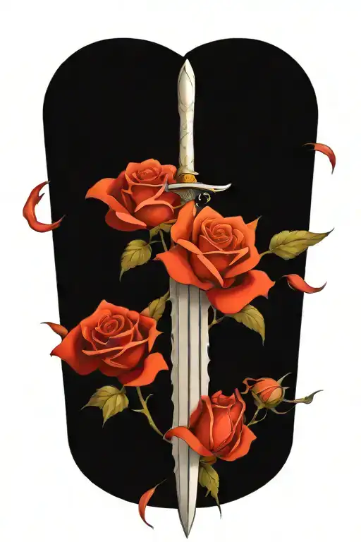 Sword And Roses Intertwined