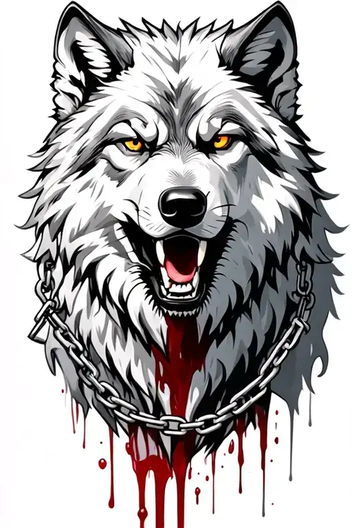 Fenrir Wolf With Chains And Blood Dripping