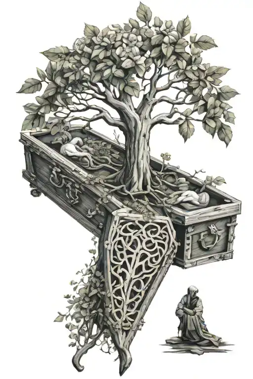 Azrael Holding The Tree Of Life On The Lid Of The Coffin