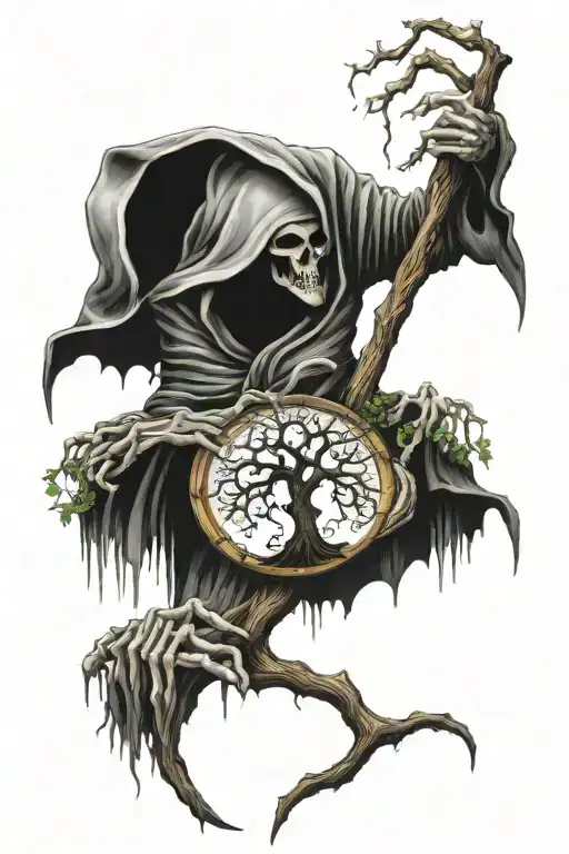 Grim Reaper Holding The Tree Of Life