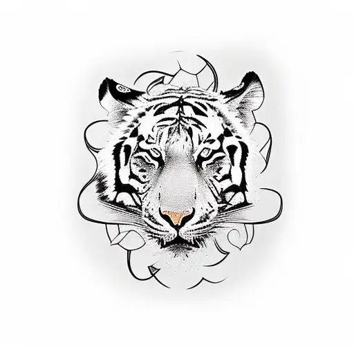 Generate A Sleeve Tattoo Featuring A Tiger With 3 Cubs Intertwined With Roses And A Flatearth Theme