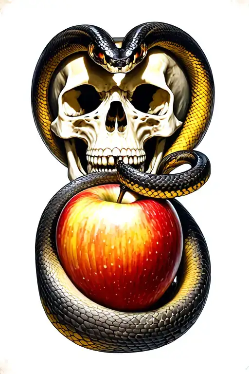 Snake Through An Apple And A Human Skull