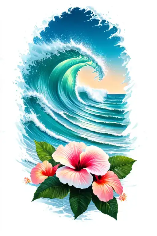 Ocean Waves Crashing On The Beach Background Hibiscus On The Bottom