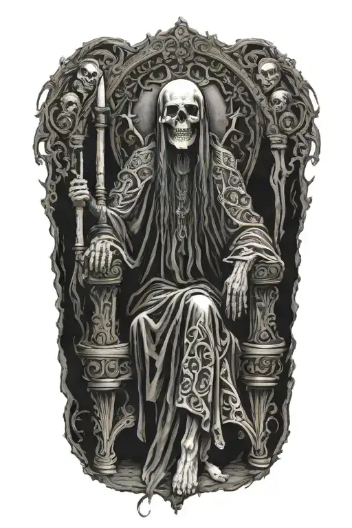 Holy Death Sitting On Her Throne
