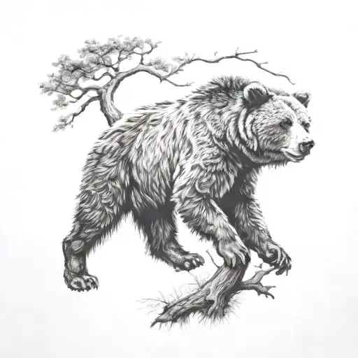 Grizzly Bear And Oak Tree