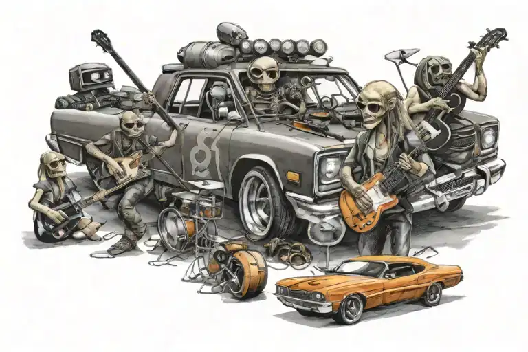 An Extraterrestrial Band Playing Rock Music With Cars As Instruments