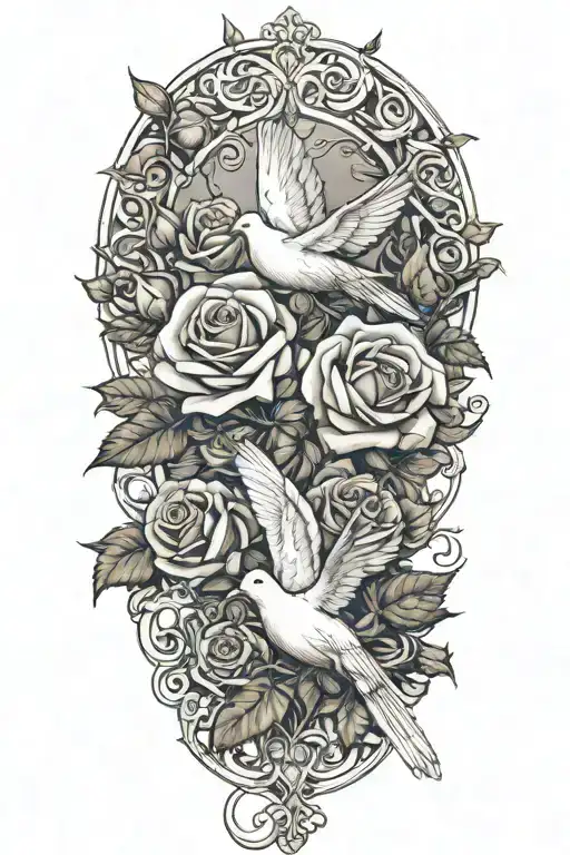 Roses And Dove Perched