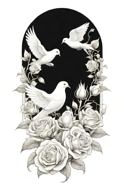Roses And Dove Perched
