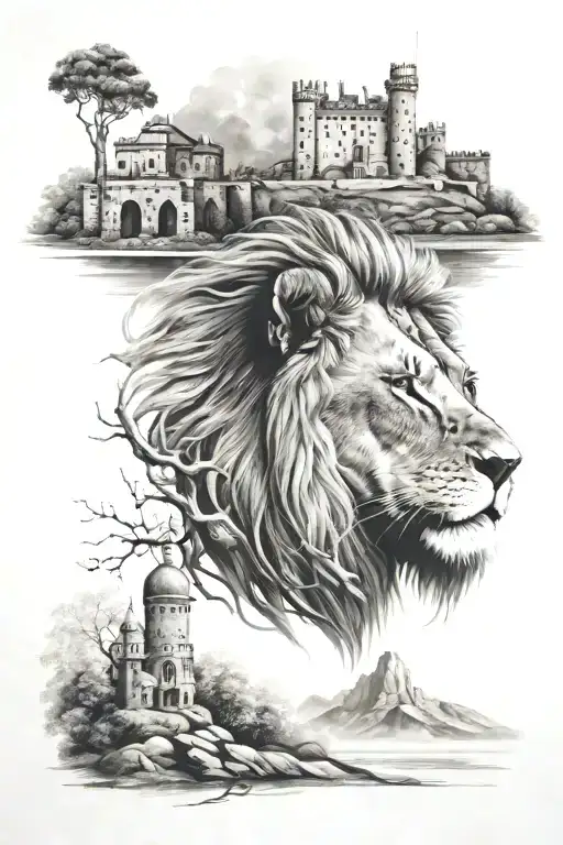 Lion Head And Castle Surrounded