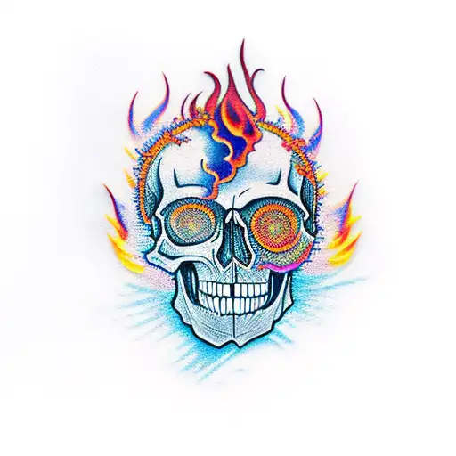 Skull With Flames Realistic Colored