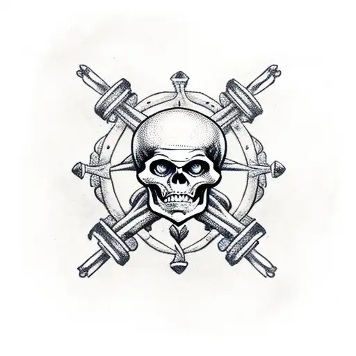 Skeleton Pirate Holding Ships Wheel
