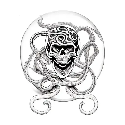 Skull With Snake In Eyes And Leaving Bites On The Skull