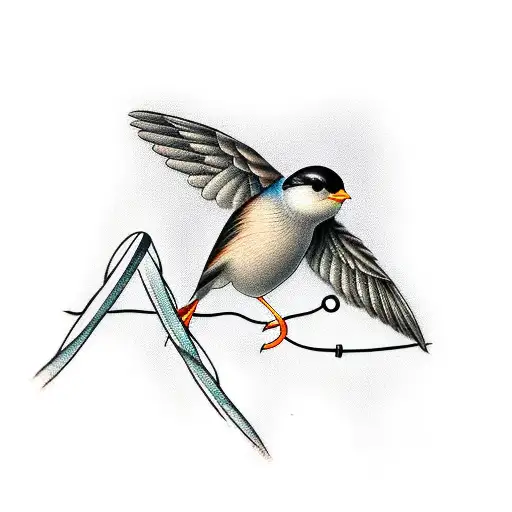 Small Bird Sitting On A Barbed Wire 3Cm