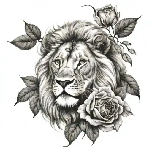 Lion And Roses Intertwined