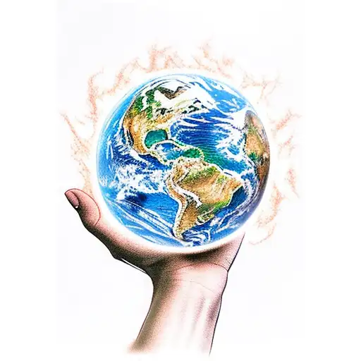Hand Holding Planet Earth On Flames