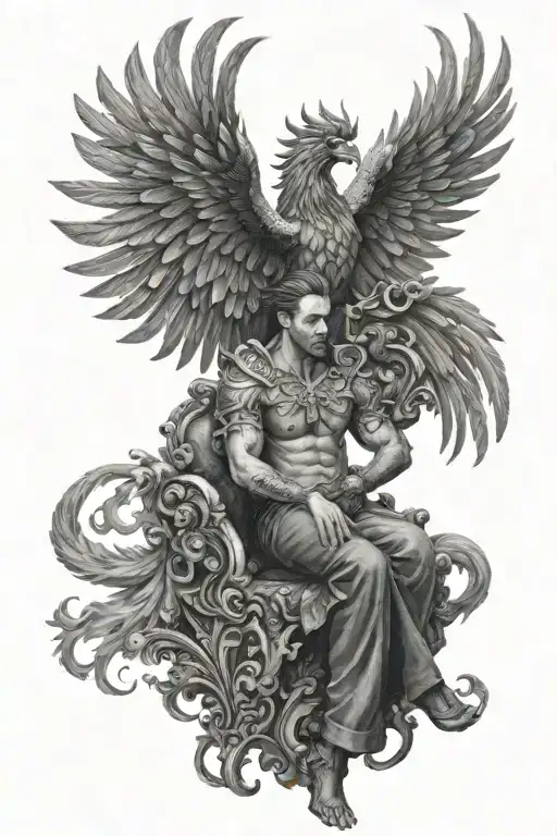 Phoenix Behind A Man On A Throne
