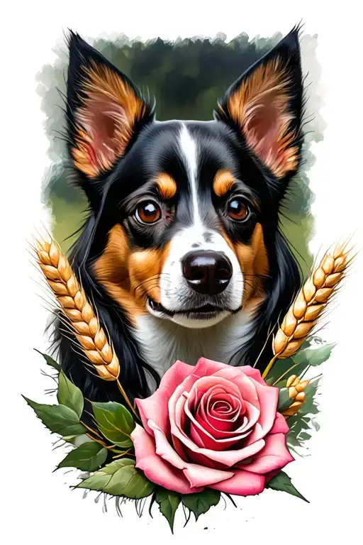 Dog With My Birthday And Rose And Wheat Branch And Girl's Face