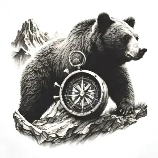 Bear On Mountain With Compass